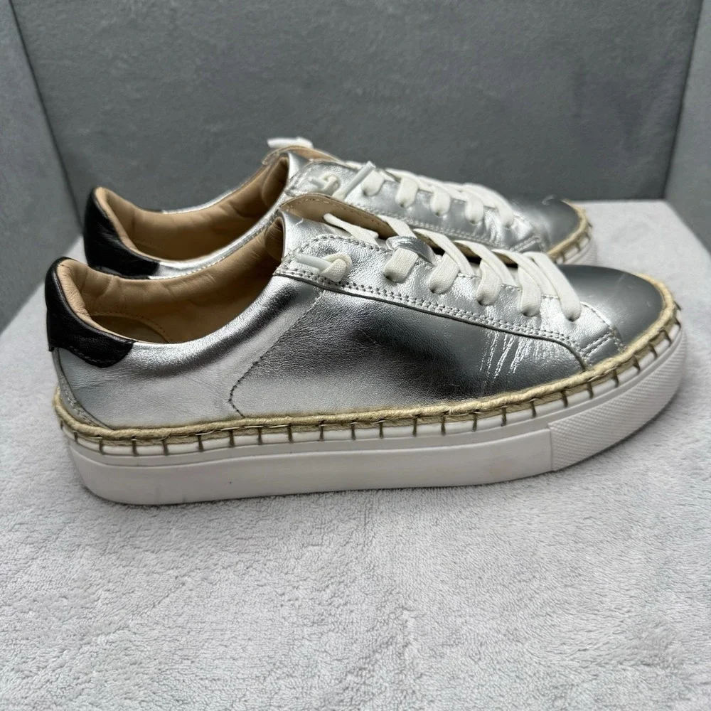 Diba True Women's 8 M Metallic Silver Leather Platform Sneakers Espadrille